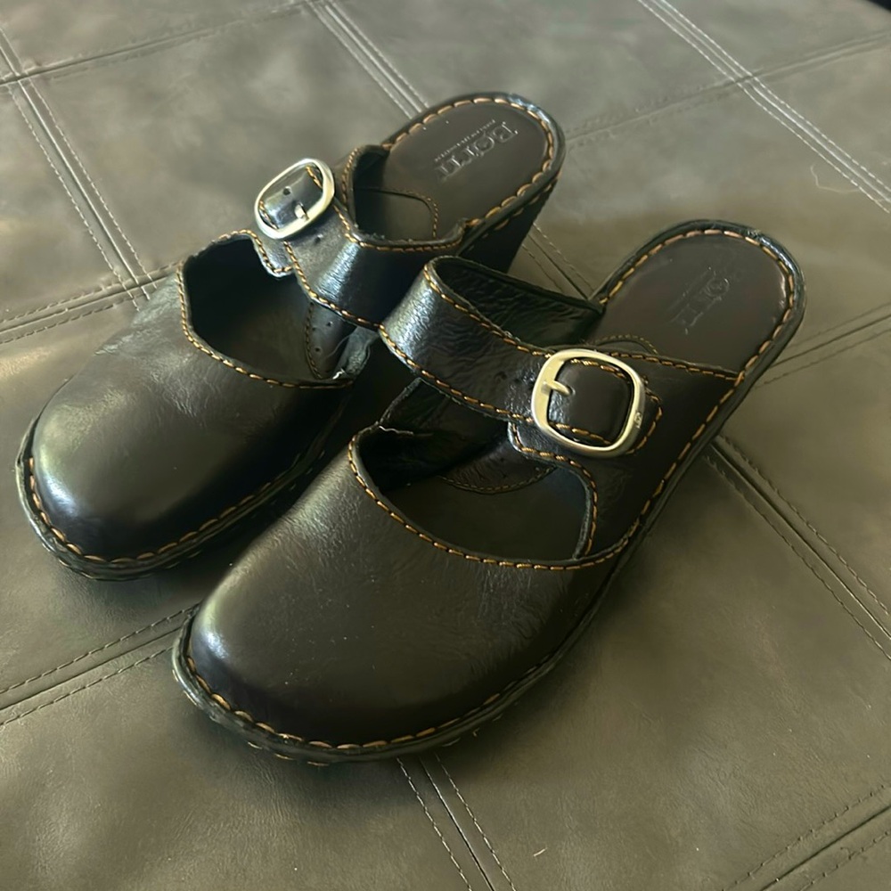 Born size 8 black slip on wedge mule clog